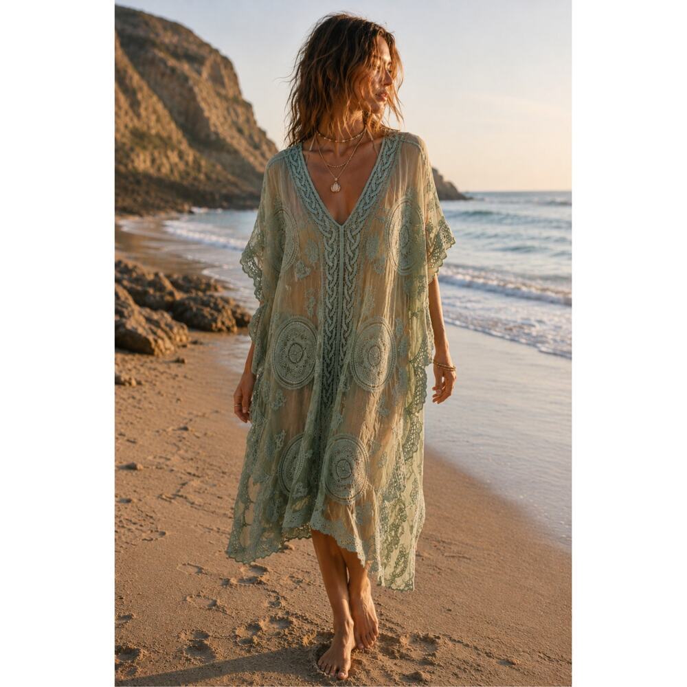 Boho Lace Kimono Ombre Sheer Cover Up
